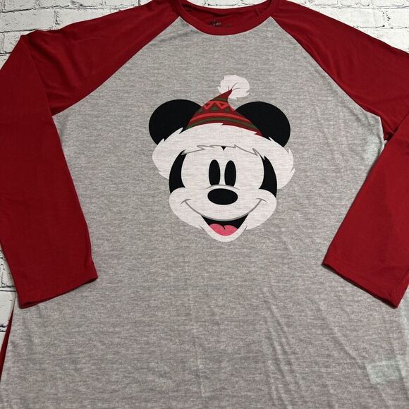 Disney Mickey Mouse Christmas Pajama Top Men’s‎ Size LG Santa Hat - Picture 2 of 6
